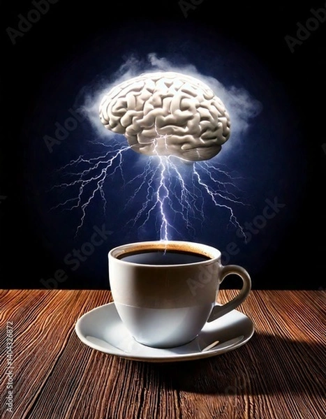 Obraz Generated image. Hot Black coffee on the table. Illustration of the effect drink coffee for brain
