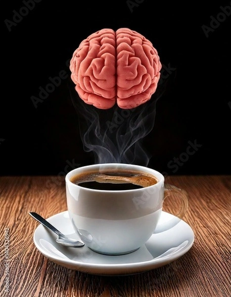 Obraz Generated image. Hot Black coffee on the table. Illustration of the effect drink coffee for brain