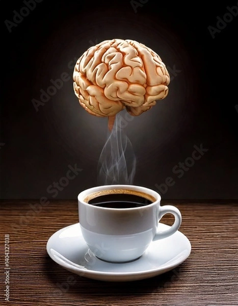 Obraz Generated image. Hot Black coffee on the table. Illustration of the effect drink coffee for brain