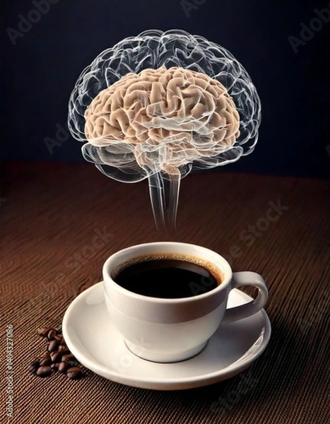 Obraz Generated image. Hot Black coffee on the table. Illustration of the effect drink coffee for brain