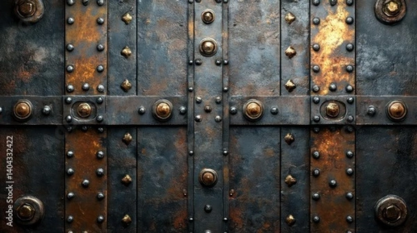 Obraz Ornate, weathered, metal door panel with hammered accents