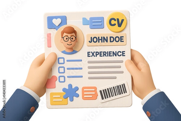 Obraz Modern 3D Cartoon Resume with Experience Tag – Transparent Background