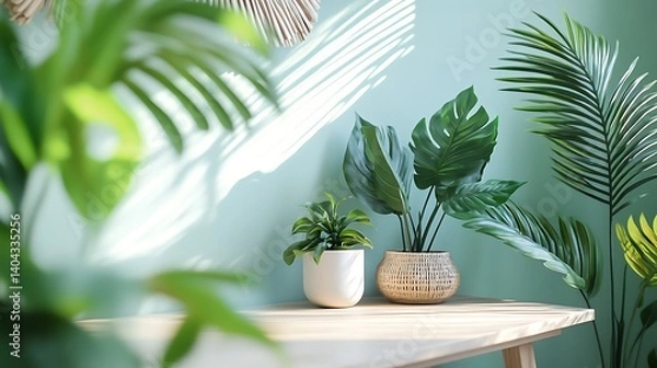 Fototapeta Serene Indoor Oasis: Lush Greenery and Tranquil Atmosphere