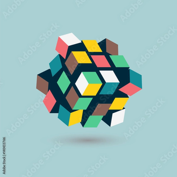Obraz Streszczenie kostki 3d postaci, koncepcja budowania zespołu, ilustracji wektorowych