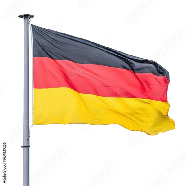 Fototapeta The german flag displayed with bold colors of black, red, and yellow representing national pride and identity isolated on a white background.