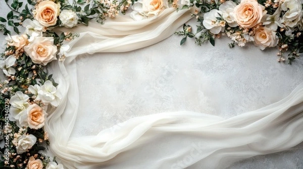 Obraz Elegant floral arrangement with soft fabric on a textured background for wedding decor