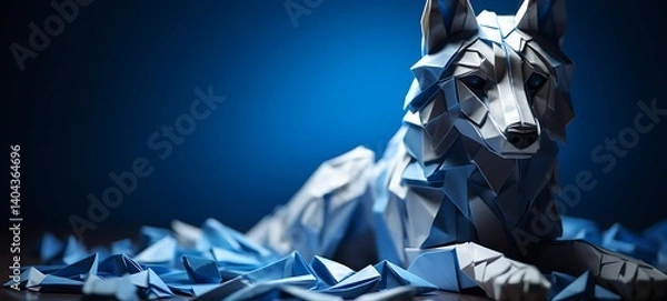 Obraz photo of the origami figure wolf, ai generative
