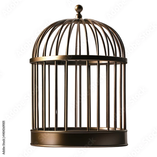 Fototapeta Captivating bird in a cage with intricate details showcasing its colorful feathers and unique features isolated on a white background.
