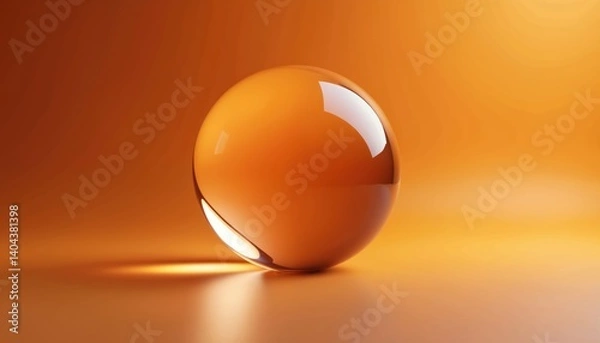 Obraz Transparent glass sphere orange background. Shiny orb reflects light, casting glow on surface. Abstract design element for projects. High-quality studio shot for branding, science, technology,