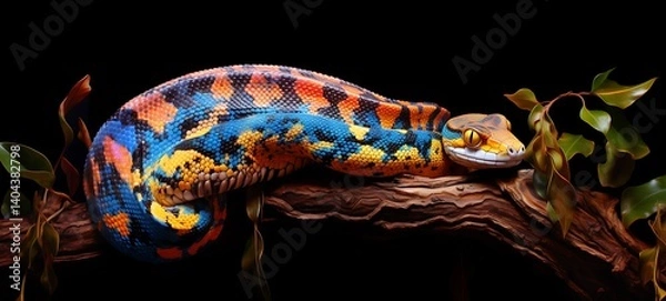 Fototapeta a python was wrapped around a tree branch, ai generative