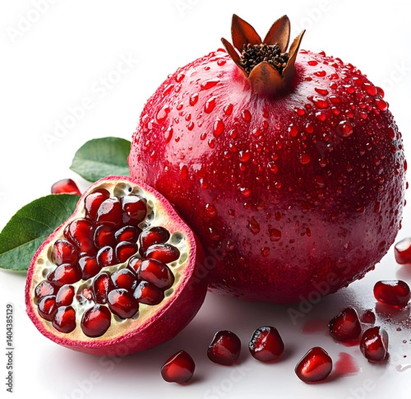 Obraz Fresh Pomegranate with Juicy Seeds on White Background