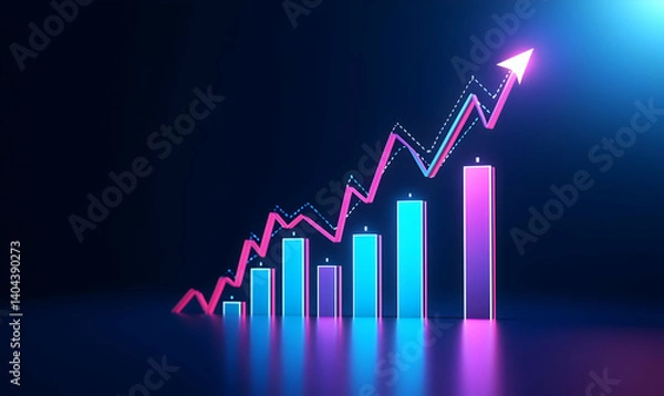 Fototapeta Abstract Glowing Graph Illustration with Connecting Lines and Arrow