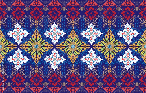 Obraz tribal ethnic motifs geometric seamless vector background. Modern indonesian tribal motifs clothing fabric textile print traditional design with triangle and rhombus shapes.