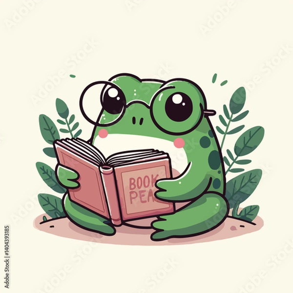 Obraz cute frog reading book cartoon  vector