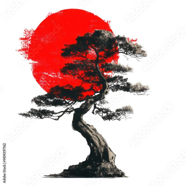 Obraz Bonsai tree art japan digital illustration minimal style studio japanese aesthetic design