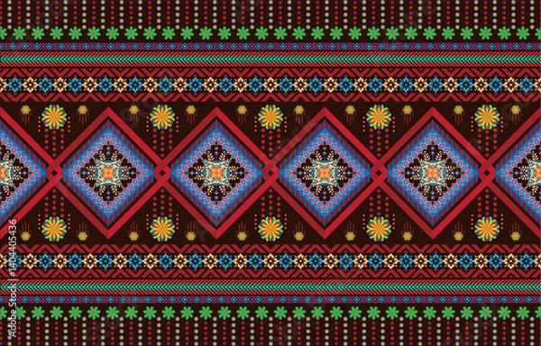 Obraz Tribal striped seamless pattern. Aztec geometric vector background. Can be used in textile design, web design for making of clothes, accessories, decorative paper, wrapping, envelope; backpacks, etc.