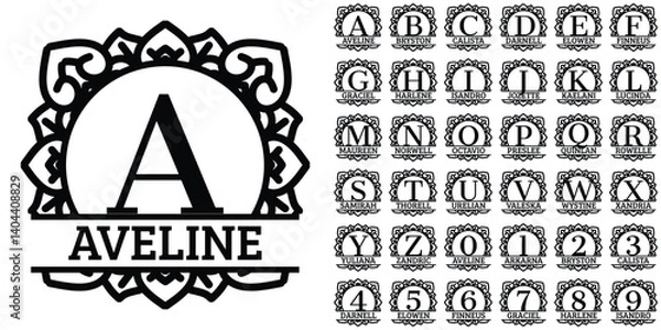 Obraz Decorative Mandala Alphabet Vector Set. Intricate hand-drawn letters filled with detailed mandala patterns. Perfect for spiritual designs, boho themes, yoga studios, meditation branding, coloring page
