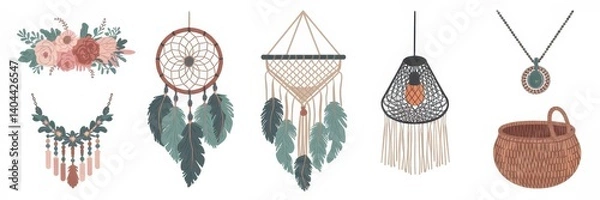 Fototapeta Bohemian Decor: Dreamcatchers, Macrame, and Woven Wonders