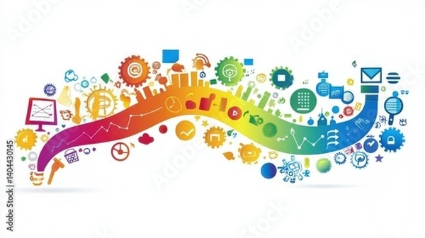 Fototapeta Colorful Digital Innovation Concept with Technology and Business Icons in Vibrant Curation
