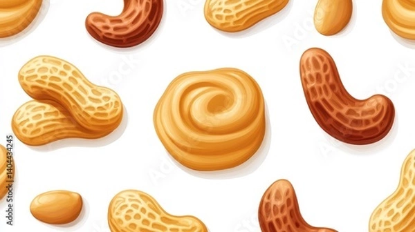 Fototapeta Creative Composition of Various Peanuts and Peanut Shapes on a White Background