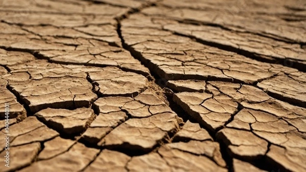 Fototapeta Close-Up of Cracked Dry Earth Showing Drought and Climate Impact