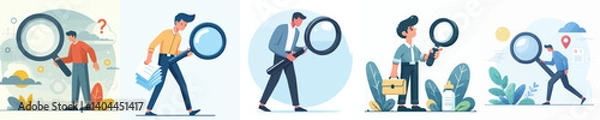 Obraz vector set man looking something with magnifying glass