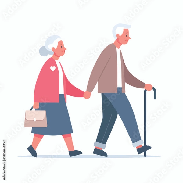 Obraz vector cute old couple walking together flat design