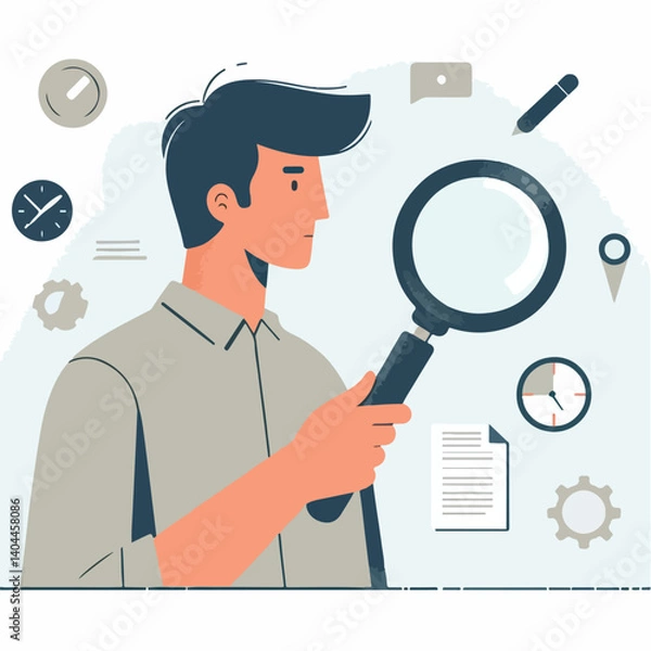 Obraz vector man looking something with magnifying glass
