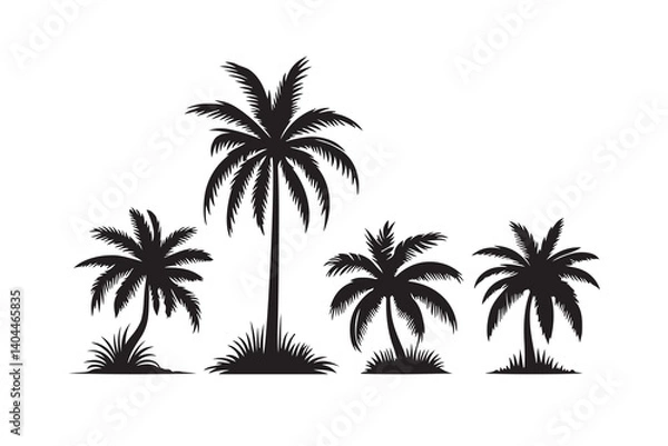 Fototapeta  Silhouette of palm tree set vector illustration isolated on white background.
