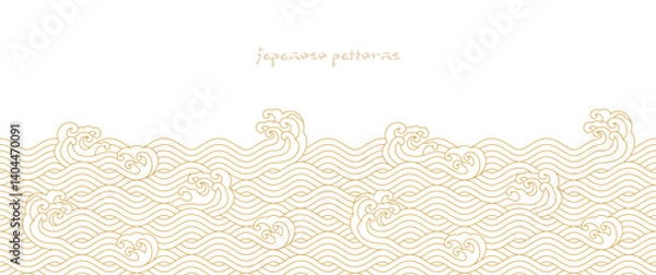 Fototapeta Japanese sea wave background vector. Seamless wallpaper design with gold and white ocean wave pattern backdrop. Modern luxury oriental illustration