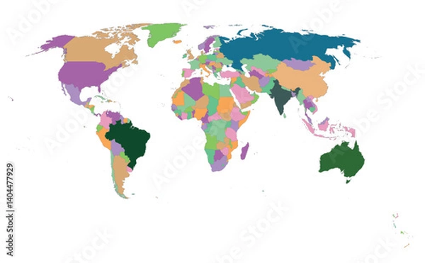 Fototapeta World map, Silhouette map. World map color vector modern. World Map Vector Illustration.