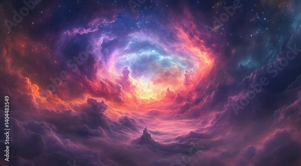 Fototapeta Vivid deep space scene with colorful nebula, galaxies, and stars, perfect for astronomy visuals, sci-fi projects, and astrophotography backgrounds
