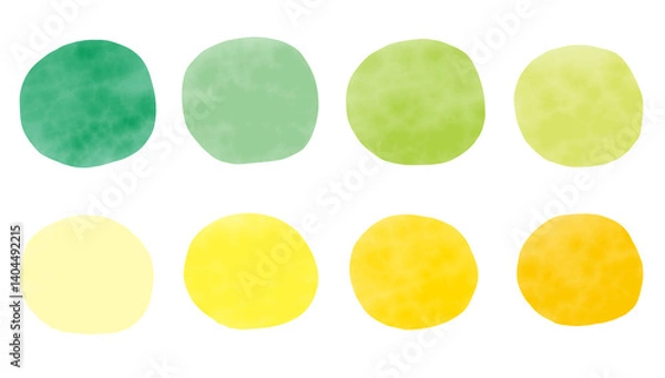 Obraz 緑系と黄色系の歪んだ円形の水彩フレーム　グラフィック素材　セット素材　png