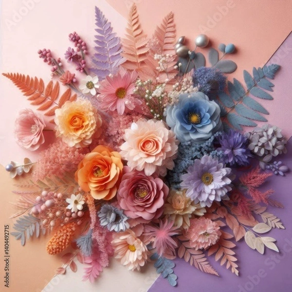 Fototapeta flower arrangement theme Analogous: Combining colors that are next to each other on the color wheel for a harmonious and soft blend (e.g., pink, peach, and orange; or blue, lavender, and purple).