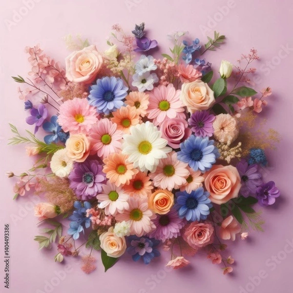 Fototapeta flower arrangement theme Analogous: Combining colors that are next to each other on the color wheel for a harmonious and soft blend (e.g., pink, peach, and orange; or blue, lavender, and purple).