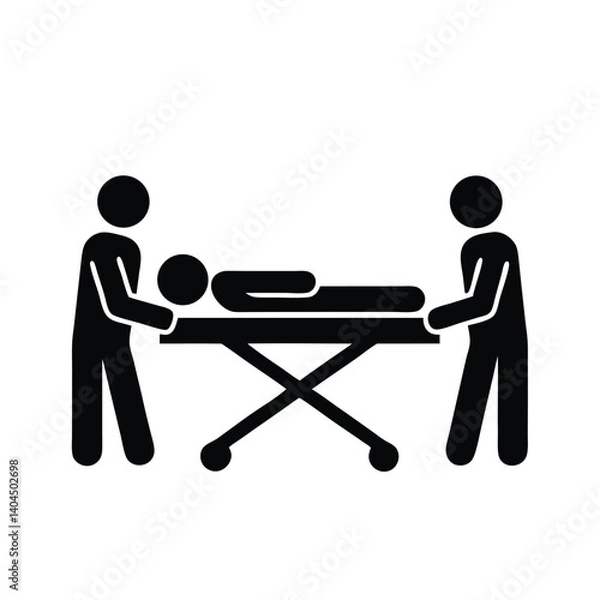 Obraz Black Silhouette Medical Team Transporting Patient on Gurney with Transparent Background