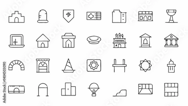 Fototapeta Professional Outline Icons Representing Masonry Tools and Techniques for Industrial Designs