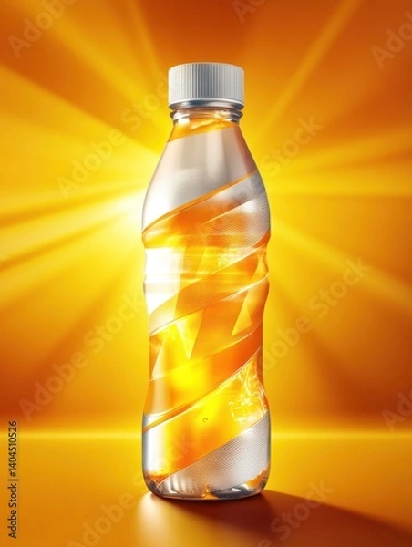 Fototapeta Plastic bottle of a beverage, radiant orange and white