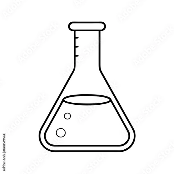 Obraz Simple Line Drawing of a Flask with Liquid and Bubbles A Scientific Erlenmeyer Flask Illustration