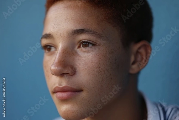 Fototapeta minimalistic close-up portrait of person with albinism showcasing unique features