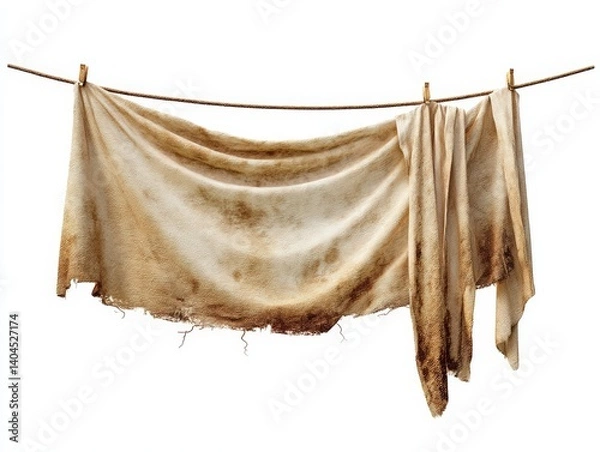 Obraz Capturing the beauty of rustic simplicity, tattered linen cloth dries gently in the sun, evoking feelings of history, nature, and sustainable living.