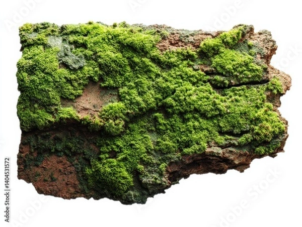 Fototapeta A close-up shot of a vibrant green moss covering the rugged surface of tree bark, showcasing the beauty and texture of natural growth.
