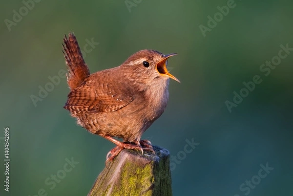 Fototapeta eurasian wren singing