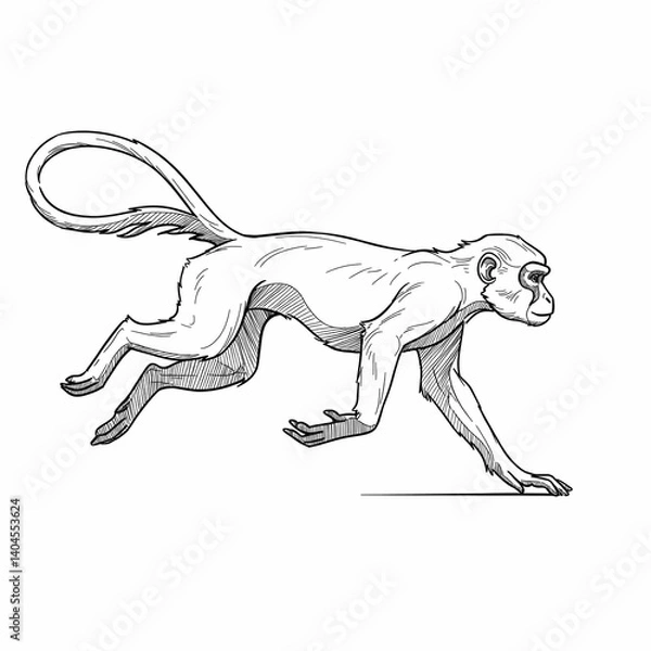 Fototapeta A lively monkey leaps in an instant.