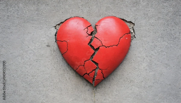 Fototapeta Cracked red heart. Breakup, failure, falling in love.