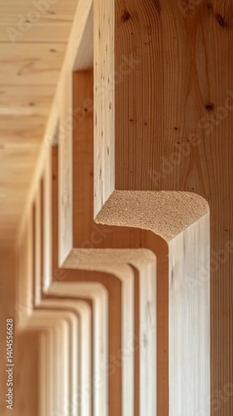 Fototapeta Observing the refined craftsmanship of cross-laminated timber, the close-up reveals the smooth, layered finish and natural grain patterns, showcasing sustainable building techniques