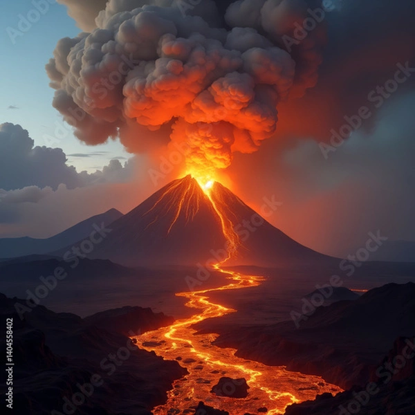 Obraz Natural disasters from volcanic eruptions cause large streams of lava to flow out
