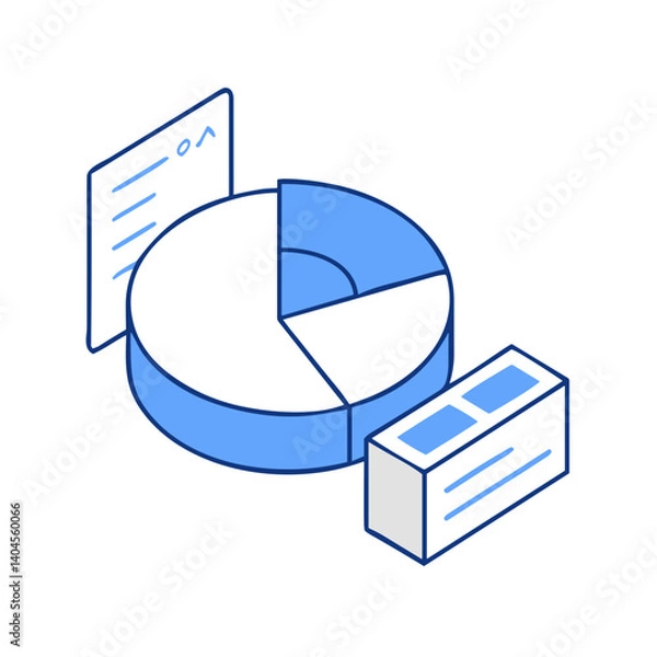 Fototapeta Blue Pie Chart Icon with Report for Data Analysis, Business Statistics, Market Share Visualization, Infographics, Presentations, Financial Reporting and Education Materials