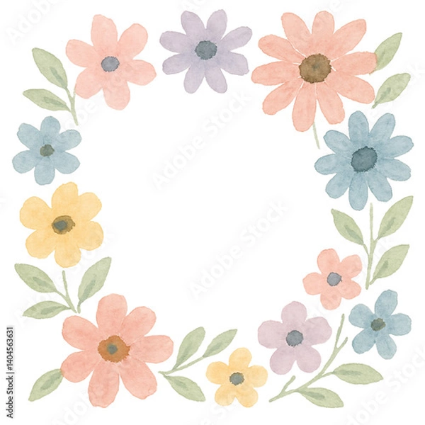 Fototapeta パステルカラーの花のフレーム