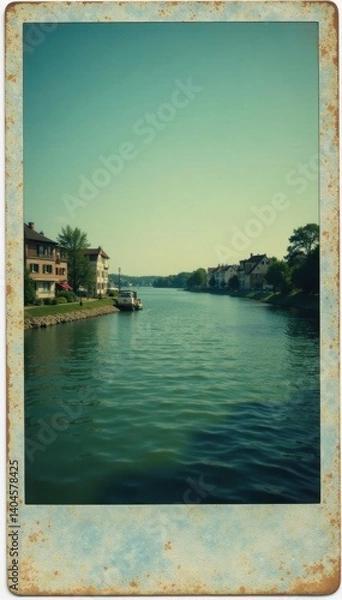 Fototapeta Faded polaroid photo, edges taped, nostalgic feel, texture, antique, snapshot